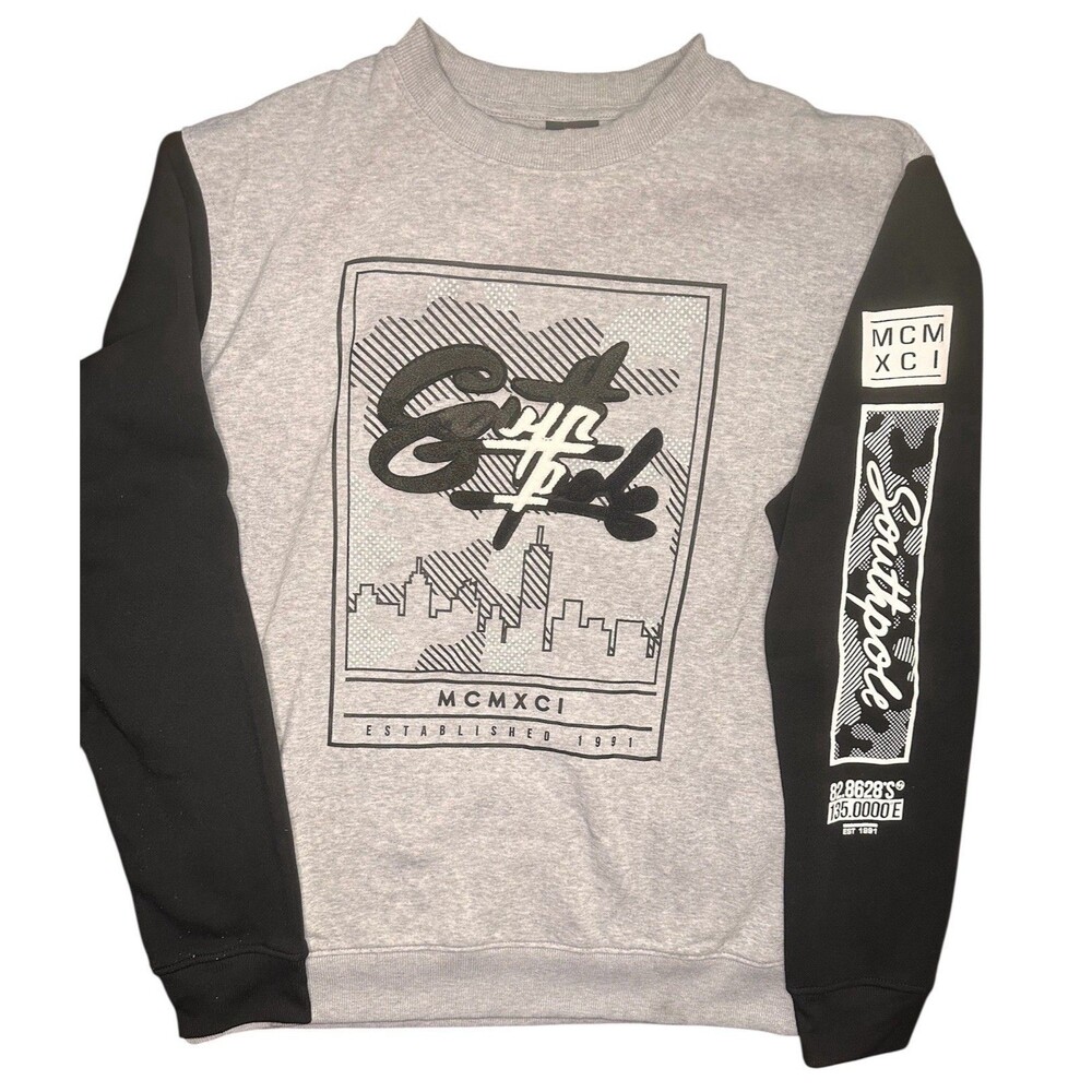 Southpole XL Crewneck Sweatshirt Gray Black Textured Logo Graphic Streetwear